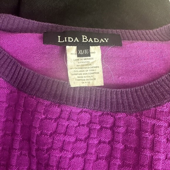 Lida Baday Italy Sweater Cardigan Set XL Designer Wool Silk Cashmere Purple Flaw - Picture 16 of 16